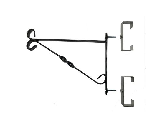Picture of 2 Clinch-It 10" Black Hanging Basket or Shelf Brackets with 4" Stainless-Steel Clinch-It Slotted Concrete Fence Post brackets
