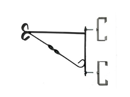Picture of 2 Clinch-It 10" Black Hanging Basket or Shelf Brackets with Stainless-Steel Clinch-It Concrete Fence Post brackets