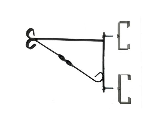 Picture of 2 Clinch-It 10" Black Hanging Basket or Shelf Brackets with Stainless-Steel Clinch-It Concrete Fence Post brackets