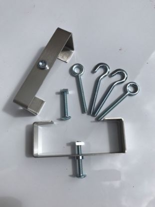 Picture of 2 Stainless-Steel Clinch-It brackets for 4" (102mm) Slotted Concrete Fence Posts with Screw, Hook and Eye Bolts